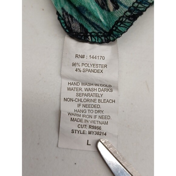 Lavish Womens Black Ruched Short Sleeve Top Floral Tropical Sz L - Picture 9 of 9